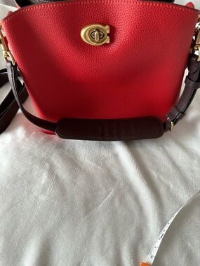 Coach Red Pebbled Leather Bucket Bag with Gold Turn-Lock
